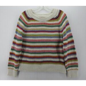The Reeds Sweater Large Cream Pullover Rainbow Striped Crewneck